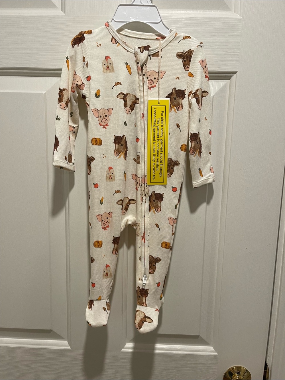 Angel Dear Cream Farm Animal Print Footed One-Piece